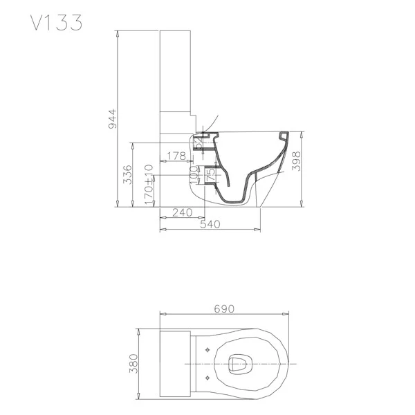 kich thước Bồn cầu treo tường V133 Hảo Cảnh